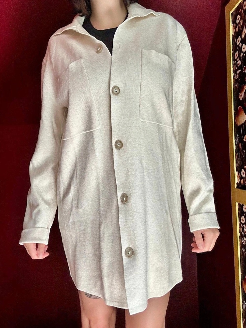 Babaton Shirt Jacket Cream Button Front Size Small